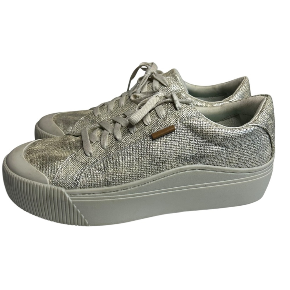 Dr. Scholl’s Women’s Time Off Platform Sneakers – Silver Textured Fabric Size 11